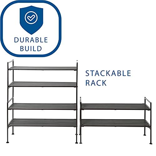 Seville Classics Sturdy Freestanding Storage Shelf For Bedroom, Closet, Entryway, Dorm Room Organizer, Stackable Durable Metal Shoe Rack, Espresso Slat, 2-Tier #TOP3