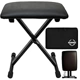 GSLDSBZC Adjustable Keyboard Bench with Extra-Thick Seat & Carrying Bag, Folding Piano Stool for Adults/Kids, Portable Height Adjustable Organ Stool, Heavy-Duty 400lbs Capacity Non-Slip Feet - Black