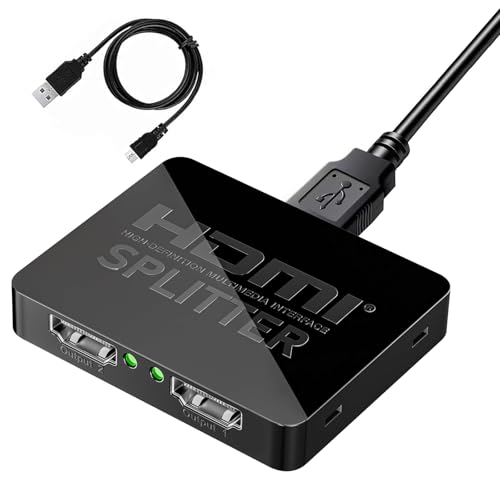 Splitter HDMI Negro, Splitter HDMI 4k Que Muestra Simultáneamente En 2 Monitores, SplitterHDMI 1 Entrada 2 Salidas Que Admite 4k/3D/1080p, Compatible con HDTV, Xbox, Ps4/Ps3, BLU-Ray, Fire TV Stick