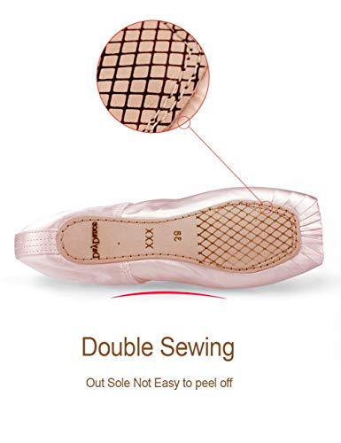 Daydance Pointe Shoes Girls Professional Satin Ribbon Ballet Shoes With Silicone Toe Pads Light Pink 3 Big Kid #TOP3
