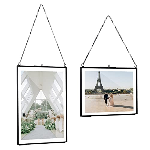 Tlbtek 2 Pcs Black Hanging Photo Frame, 5X7 Inch Double Glass Frame For Pressed Flowers,Clear Diy Vintage Artwork Display Frame Wall Mounted Photos Frame（Horizontal+Vertical） #TOP16