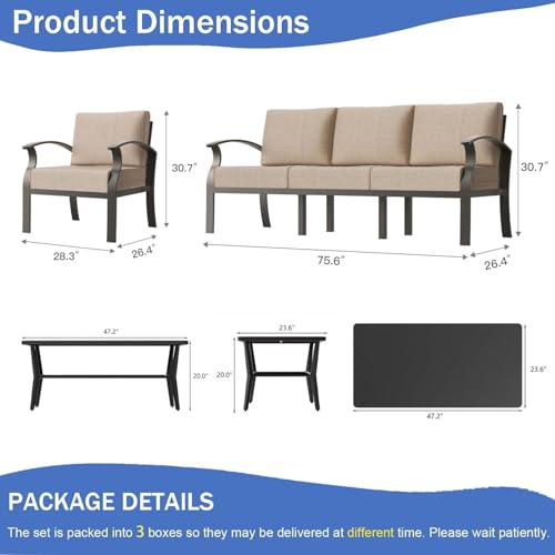 Image of Aluminum Patio Furniture Set with Rectangular Coffee Table, 5 Seats Outdoor Patio Conversation Sets w /5.1 inch Cushions,Patio Conversation Sets for Garden, Backyard, Porch-Sand