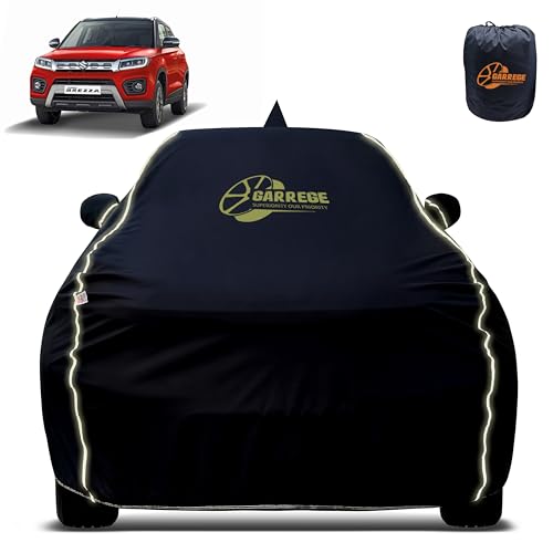 Image of Reflector Waterproof Car Cover for Maruti Brezza Old with Mirror & Antenna Pocket | All Weather Protection | Washable Fabric | Black Color