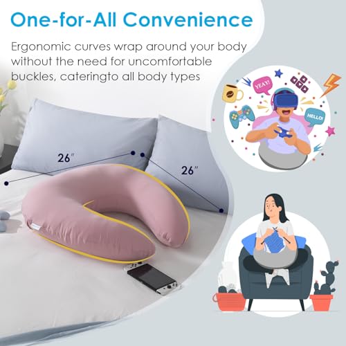 Image of QUEEN ROSE Reading Pillow for Gaming, Lap Desk Pillow for Sitting in Bed or Sofa, Compact Arm Support Pillow for Reading, Playing or Crocheting, Cooling Pink