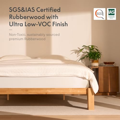 Image of FLEXISPOT Hako G2 Japanese Joinery Bed Frame, Solid Rubberwood King Platform Bed, IAS & SGS Certified, Japandi Minimalist, Noise-Free, No Tools Assembly, 1500lb Capacity, 10-Year Warranty