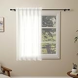 Pacok White Voile Curtains, 45 Drop Net Curtain for Windows, Rod Pocket Sheer Curtain Panel Voile Curtains for Living Room Kitcken Bedroom W56xL45 Inch(White, 142 x 114cm)