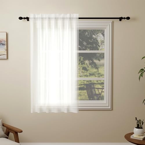 Pacok White Voile Curtains 45 Drop 1 Panel Rod Pocket W56xL45 Inch