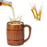 Tissting Drewniany kubek do piwa 300 ml w kształcie wiadra naczynia do picia beczki z uchwytem, rzeźbiony kufel kubek do picia herbaty mleka piwa