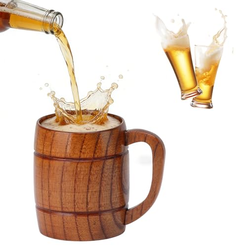 Tissting Drewniany kubek do piwa 300 ml w kształcie wiadra naczynia do picia beczki z uchwytem, rzeźbiony kufel kubek do picia herbaty mleka piwa