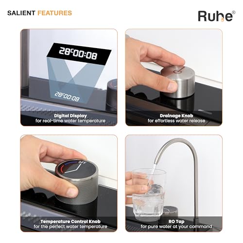 Image of Ruhe Piano Silver Smart Waterfall Kitchen Sink | 30x18x9 inches | Digital Display, Pull-Out Faucet & RO Tap | 304-Grade Stainless Steel Single Bowl Sink | Automatic Cup Washer | Multi-Functional Sink
