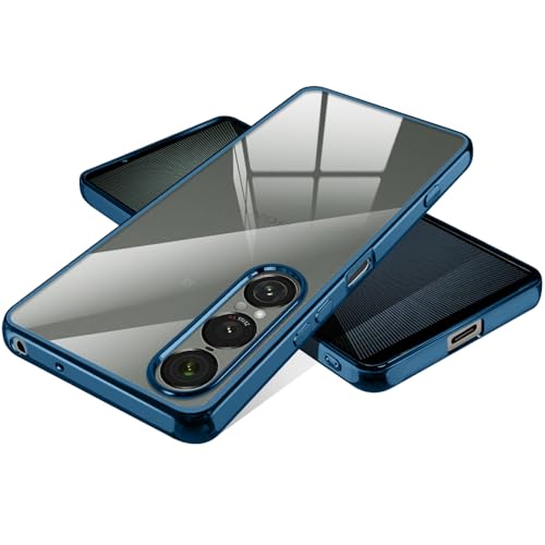 Xperia 1 VII ケース クリア カバー エクスペリア1 VII スマホケース 薄型 スリム 透明 衝撃吸收 軽量 TPU ストラップホール付(ブルー)