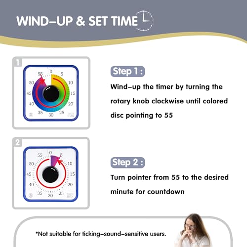 Visual Timer 7.5 inch; 60 Minute 1 Hour Countdown Timer for Kids Classroom Teaching Tool Home Office Meeting, Mechanical Countdown Clock for Exam Time Management Magnetic, Navy Blue with Colorful Disc - Image 3