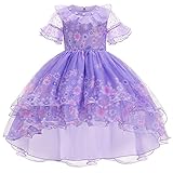 LCXYYY Isabela Vestido Niña Cosplay Mágica Isabela Vestido de Princesa Morado para Halloween Carnaval Cumpleaños Mascarada Fiesta Disfraz con Bolsos y Aretes Horquilla Niños Edad 3-10 años