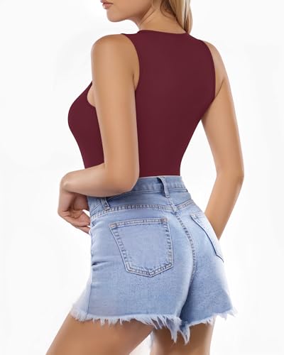 Image of Mangopop Women' Long Sleeve Ribbed Bodysuit Jumpsuits