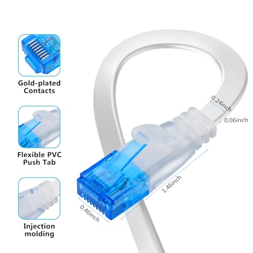 Ercielook Ethernet Cable 100 ft High Speed, Cat 6 Flat Network Cable with Rj45 Connectors, Long LAN Cable with Clips - White 30 M - Image 3