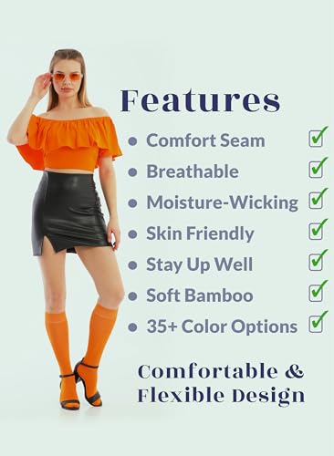 Image of Hugh Ugoli Women's Rayon Derived from Bamboo Knee High Socks Comfort Seam Long Dress Socks, Shoe Size 5-8 /8-11, 4 Pairs