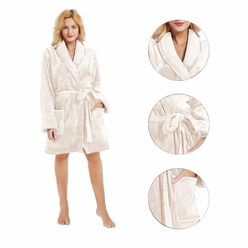 Image of U2SKIIN Women Fleece Robe, Short Cozy Plush Robes for Womens Soft Shawl Collar Warm Spa Bathrobe