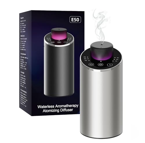 Diffusore oli essenziali, Diffusore di oli essenziali per Auto,Ufficio, Casa, Mini diffusore di aroma batteria, 4 timer e 3 livelli di nebbia (Argento)
