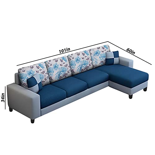 Image of Orland 6 Seater RHS L Shape Sofa Set for Living Room | Color - Blue Grey