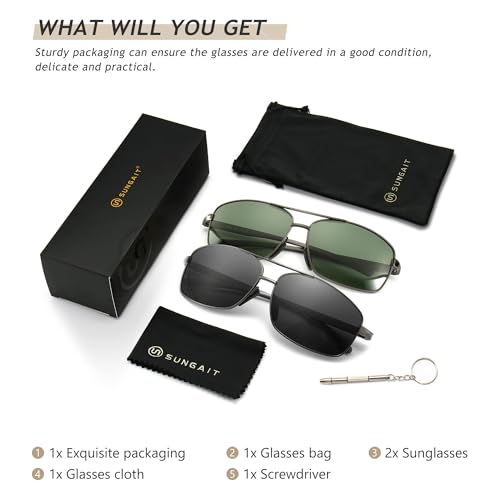Image of SUNGAIT UV protection Ultra Lightweight Rectangular Polarized Sunglasses