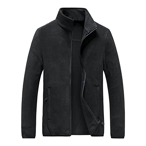 Maiyifu-GJ Men's Lightweight Fleece Jacket Soft Full Zip Warm Winter Jackets Stand Collar Softshell Coat with Zipper Pockets (Black,4X-Large)