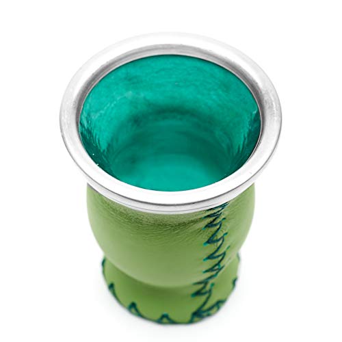 Balibetov [New Leather & Glass Yerba Mate Gourd Set (Mate Cup) With Yerba Mate Bombilla (Straw) (Green) #TOP5