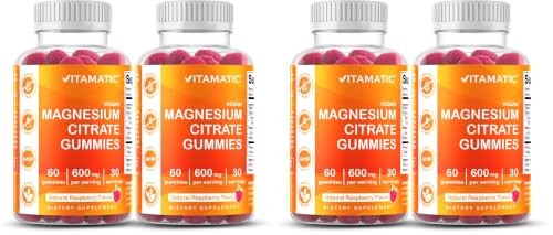 Image of Vitamatic Magnesium Citrate Gummies 600mg per Serving - 60 Count - Promotes Healthy Relaxation, Muscle, Bone, & Energy Support (Pack of 4)