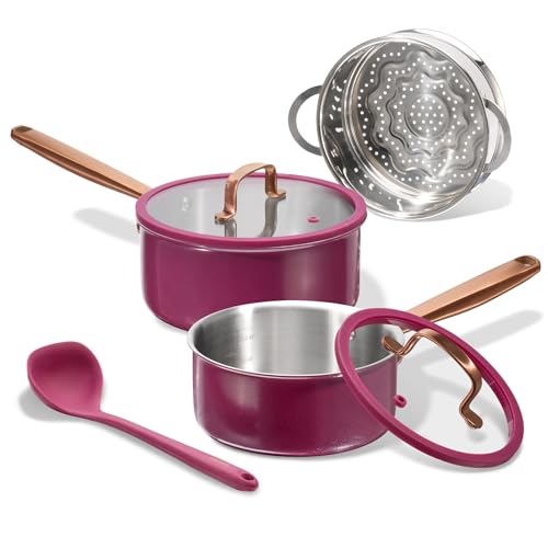 CAROTE 1.5Qt & 3.0Qt Stainless Steel Saucepan Set with Steamer