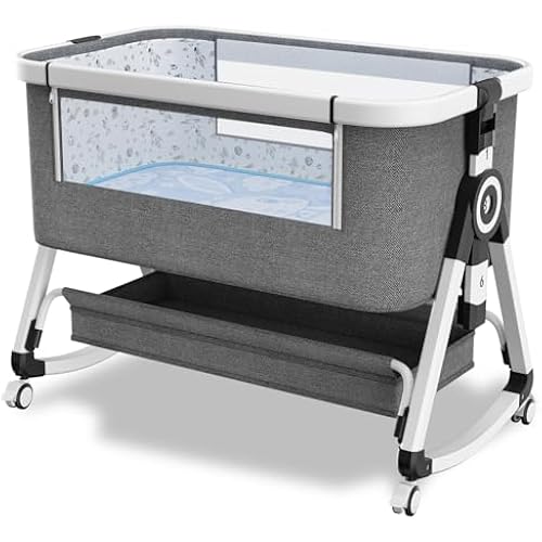 whiffee 3 in 1 Baby Bassinet,Bedside Sleeper with Storage Basket and Wheels