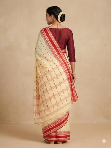 Image of eC ESHA'S COLLECTION Women's Traditional Pure Cotton Katki Tant Saree Without Blouse Piece
