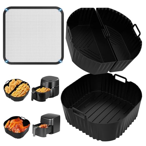 Accessoires Air Fryer, 3Moule Silicone Air Fryer+Grille Anti Eclaboussure pour Philips HD9285/9270/NA230/COSORI 5,5/6,2/6L, Résistant à la Chaleur -40°C~240°C, Protection Air Fryer Anti-éclaboussures
