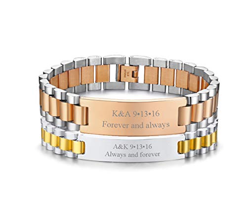 VNOX His Hers Custom Engrave Name Anniversary Date Couple Watch Band Link Bracelets