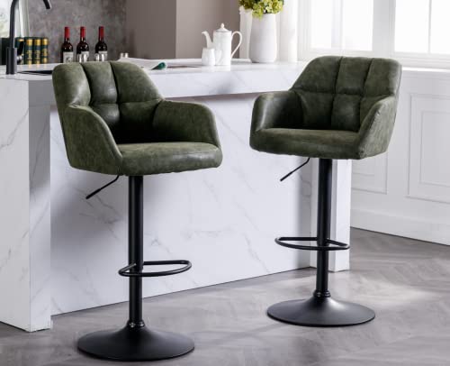 Cimota Swivel Adjustable Bar Stools Set Of 2 Upholstered Leather Counter Height Barstools With Back For Kitchen, Modern Island Chairs Bar Chairs With Footrest For Home Bar/Pub/Dining Room, Green #TOP15
