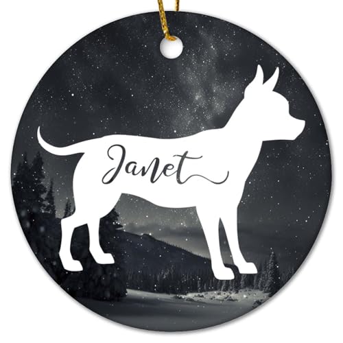 Adorno de cerámica personalizado con nombre de perro, silueta de perro, adorno de Navidad para amantes de los perros, adorno divertido para miembros de la familia de Navidad, 3 pulgadas