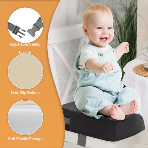 Sitzerhöhung Stuhl Kind,PU Waschbar Zerlegbar 10cm Sitzerhöhung Kinder,Sitzkissen Kinder Mit 2 Verstärkungsbändern,Rutschfester Für Reisen,Haus,Schule,Camping(Grau)