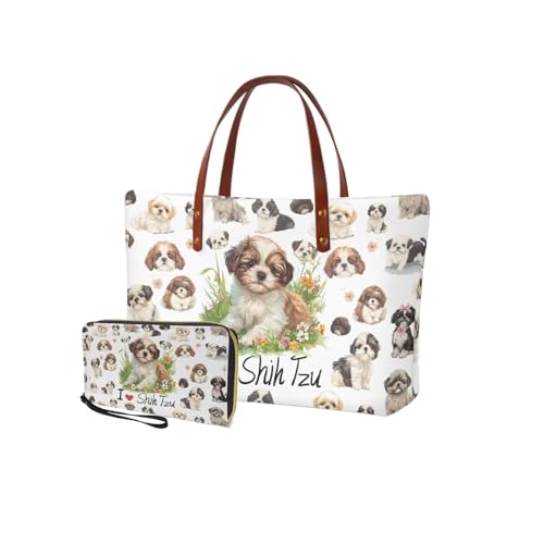 Top Handle Purse for Women, Large Tote Handbag With PU Wallet Set