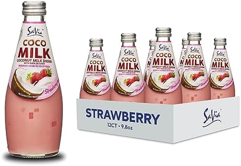 Savia - Coconut Milk Drink, Quality Coconut-Based Beverage, Made with Real Coconut Pulp & Natural, Delicious & Refreshing, Vegetarian, Gluten-Free(9.8oz, 12-Pack) (Strawberry)