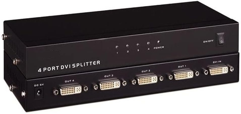 4-Port DVI Splitter, 1-in-4-out, 1x4 Video Splitter Amplifier 165MHz