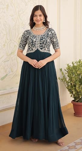 Image of Fashion Basket Georgette Embroidered Anarkali Gown for Women