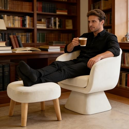 Sillón Barrel Giratorio Tela Bouclé Blanco miniatura 5