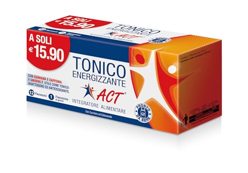 Tonico Energizzante Act, Integratore Alimentare Con Caffeina, Ginseng e Guaranà, 1 Confezione da 12 Flaconi