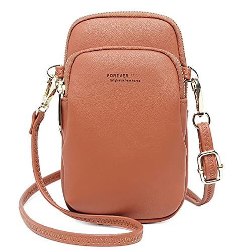 Evelure Femmes Mini Petit Portefeuille Sac À Bandoulière Réglable en PU Cuir Sac de Téléphone Portable Pochette Porte Carte Épaule Portefeuille Léger Filles Sac de Messager (Brown) Cover