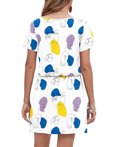 Image of AUSELILY Womens Summer Dresses 2026 Causal Short Sleeve V Neck Tie Front Mini Short Dress with Pockets