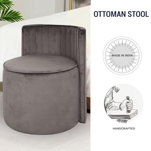 Image of Ottoman Puffy Stool for Living Room | Pouf Footstool for Office Home Decor | Upholstered Sitting Pouffe with Backrest for Home Dcor /Office /Living Room (Grey)