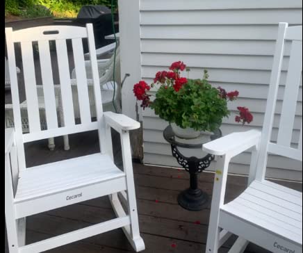 Cecarol Patio Oversized Rocking Chair Outdoor, Weather Resistant, Low Maintenance, High Back Front Porch Rocker Chairs 385Lbs Support Poly Lumber Rocker, Wood-Like Plastic Chair, White-Prc01 #TOP7