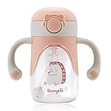 Bunnytoo Baby Sippy Cup with Weighted Straw,Transition Bottle for 1 Year Old,Spill-Proof Toddlers Cup with Handle,Appropriate for Infant Older 6-12 Months,8oz(Apricot)