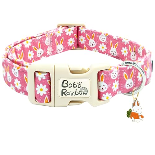 Image of Easter Dog Collar-Cute Rabbit Adjustable Pet Collar Soft Pink Holiday Puppy Collar Comfortable Cotton Necklace Gift for Small Dogs