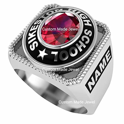 Custom Class Ring For Men's High School, University, Academy Of 2023, 2024, 2025, 2026 Senior Junior Graduation Ceremony Personalized Gift Fully Customized For Him Sterling Silver (Rope Large Size Sparky Oval)- Custom Made Jewel #TOP29