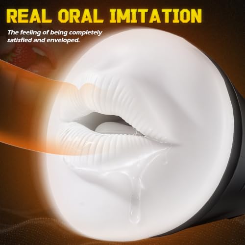 Image of Male Masturbator Pocket Pussy Oral Sex Toys for Men - Adult Men Sex Blowjob Toy with 9 Vibrating & 10 Thrusting, Flesh Soft 3D Textured Wrapped, Masturbators Light Sex Machine with Full Burst Mode