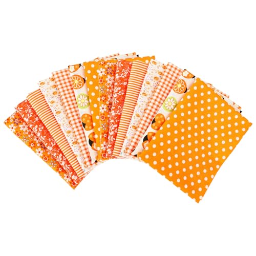 Tissu en coton pour patchwork et couture créative en lot de 7 coupons carrés orange